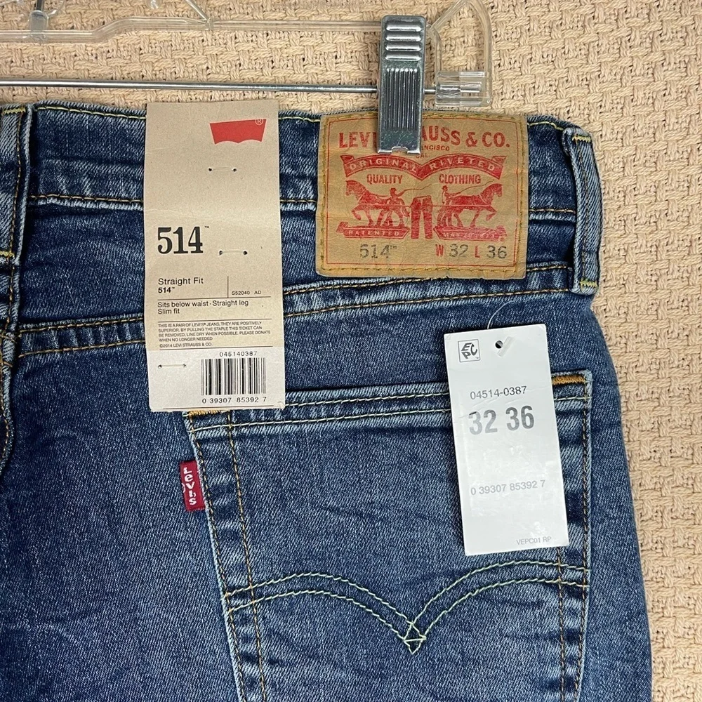 Levi's Blue Denim Jeans 514 Straight Fit Mens 32W 36L